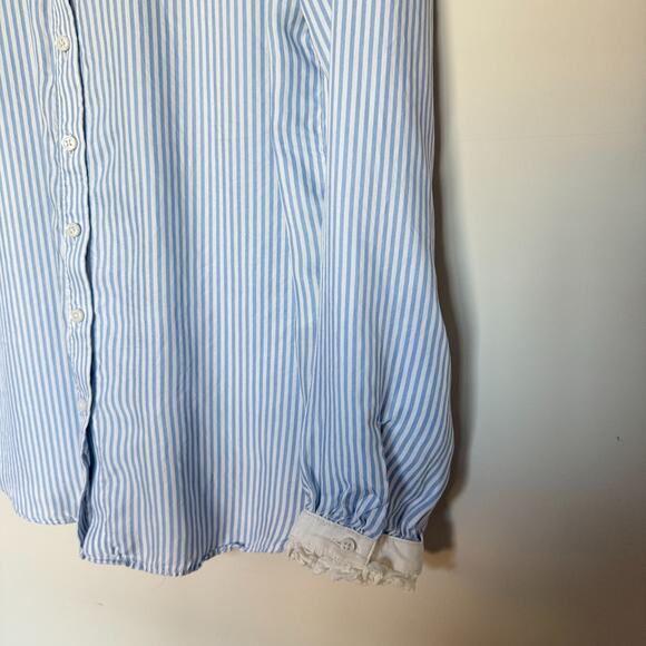 J.Crew Womens Top Medium Blue Stripes Drapey Cupro Blend Ruffle Trim Office Prep - Picture 7 of 9